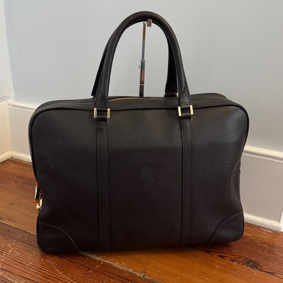 BROOKS BROTHERS  Vintage Brown Full Grain Thick Leather Briefcase Bag Gold Lock - Picture 3 of 16